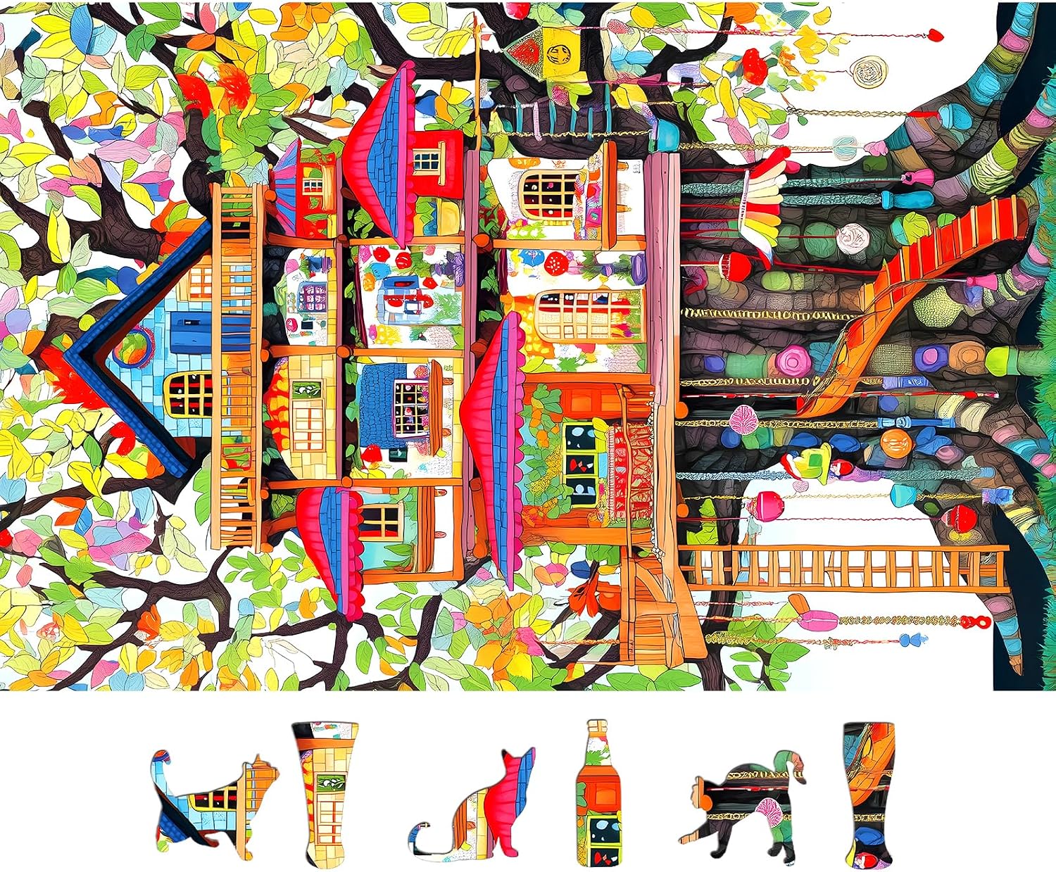 Detalle 2 de Whimsical Treehouse Escape 500-Piece Jigsaw Puzzle (15x23 in) — Colorful Fantasy Nature Art for Adults