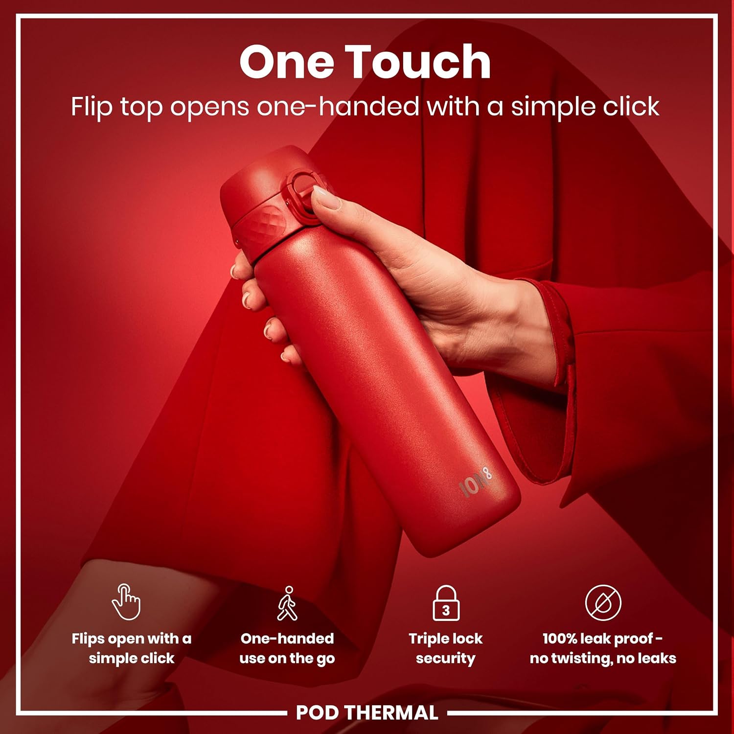 Detalle de ION8 320 ml Vacuum Insulated Steel Water Bottle: Durable, Leak-Proof and Easy to Clean