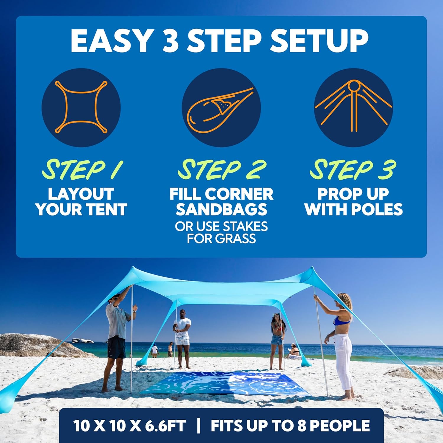 Thumbnail 3 de SUN NINJA Beach Tent Sun Shelter UPF 50+ Easy Pop-Up Canopy