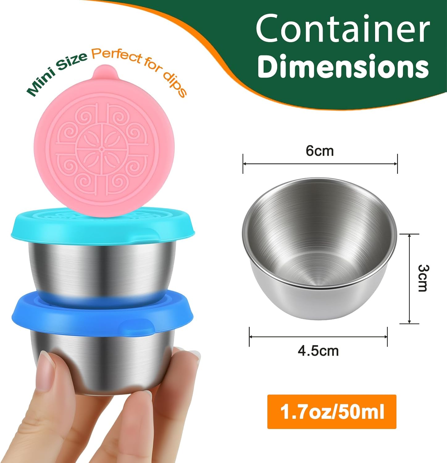 Thumbnail 2 de lompyeu Set mit 6 Salatdressing-Behältern (50 ml) aus Edelstahl mit Silikondeckeln