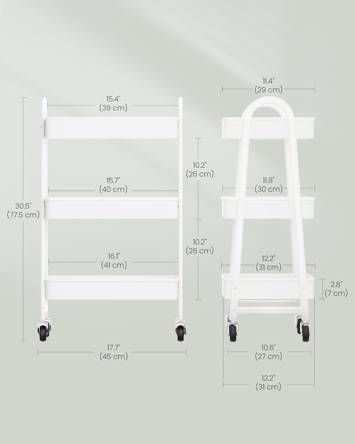 Thumbnail 5 de SONGMICS 3-Tier Rolling Cart 3-tier metal trolley 🛒