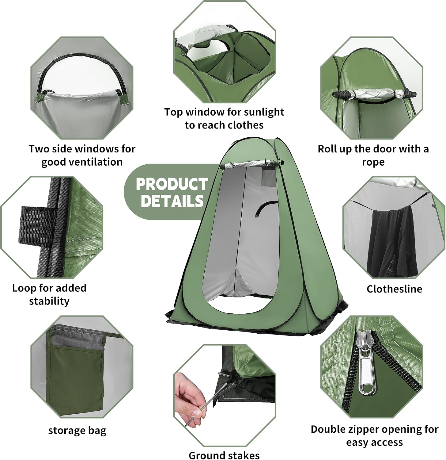 Detalle 2 de OUUTMEE Pop-up Duschzelt 150×150×190 cm ⛺