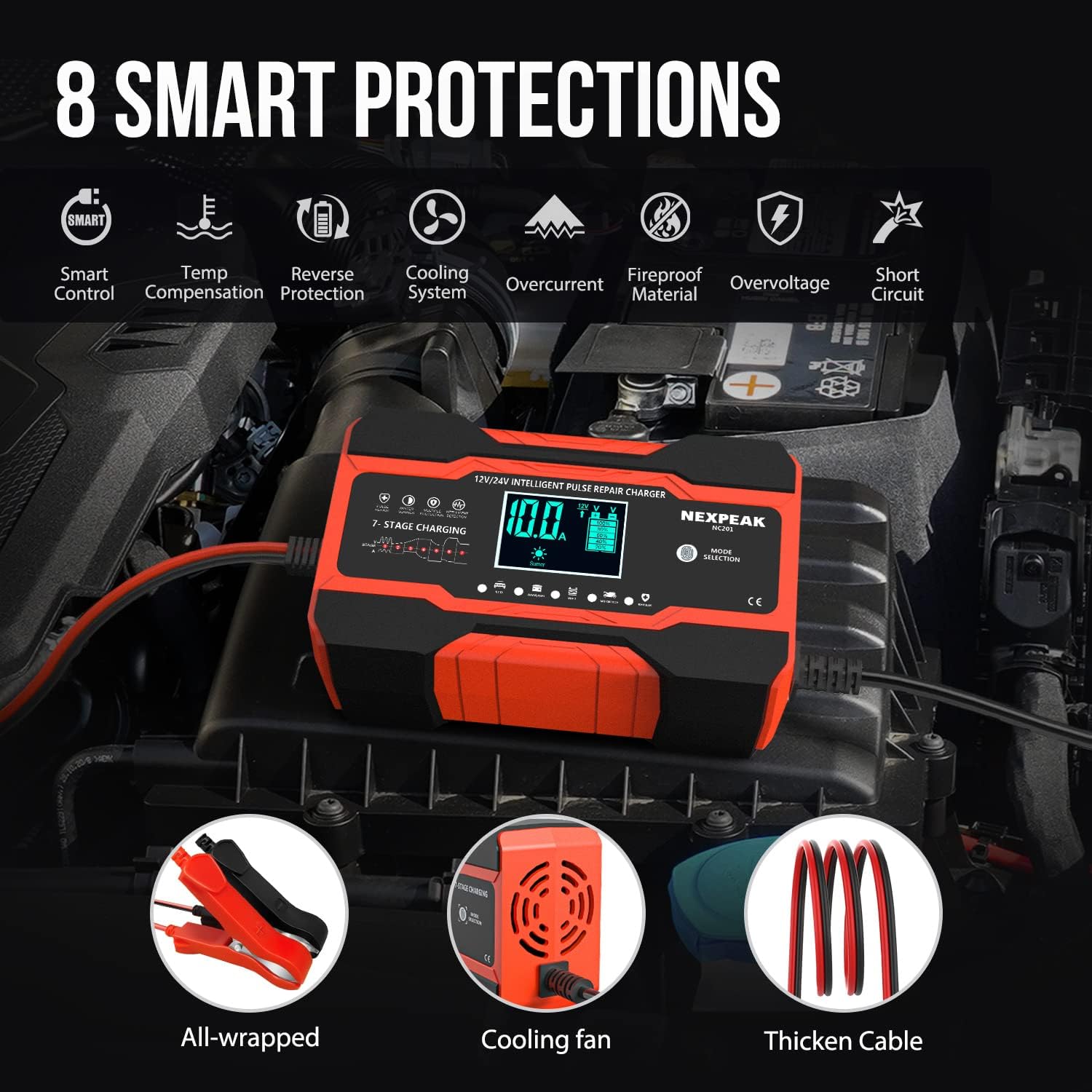 Thumbnail 3 de 10A Autobatterie-Ladegerät 12V/24V Smart Ladegerät für Auto