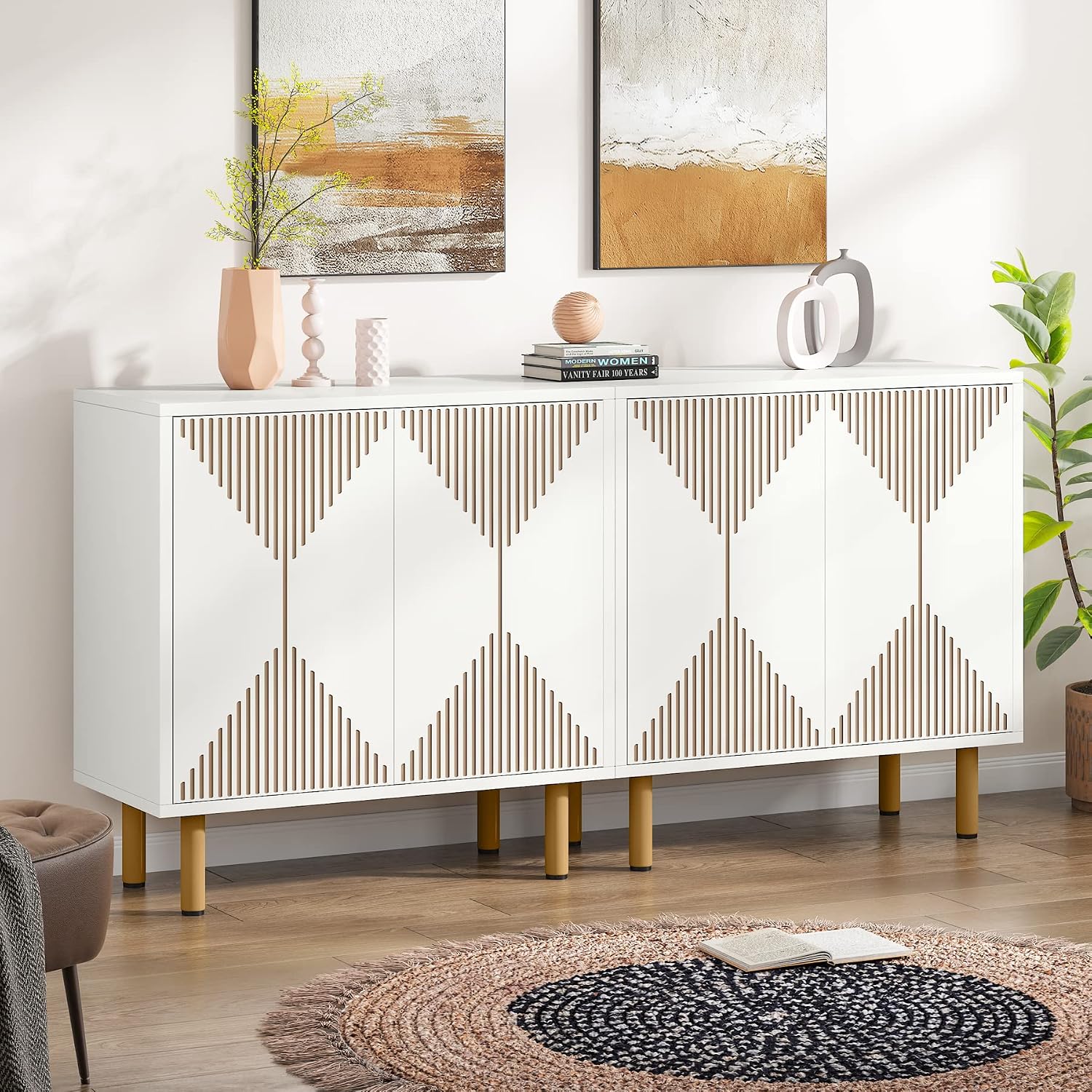 Detalle 2 de LITTLE TREE HS016 White Sideboard Buffet Cabinet with 4 Doors and 2 Shelves