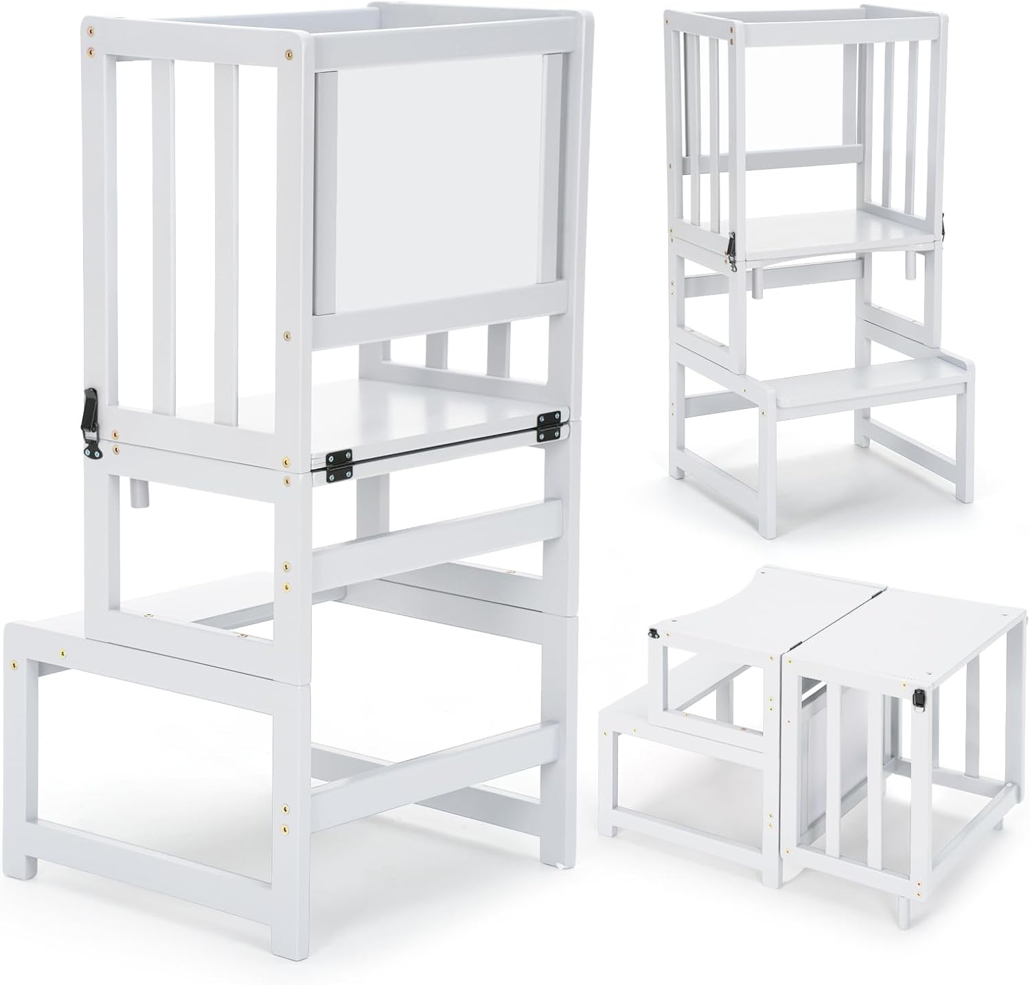 Thumbnail 6 de COSYLAND 3-In-1 Toddler Kitchen Stool Helper (White) — Convertible Standing Tower with Whiteboard