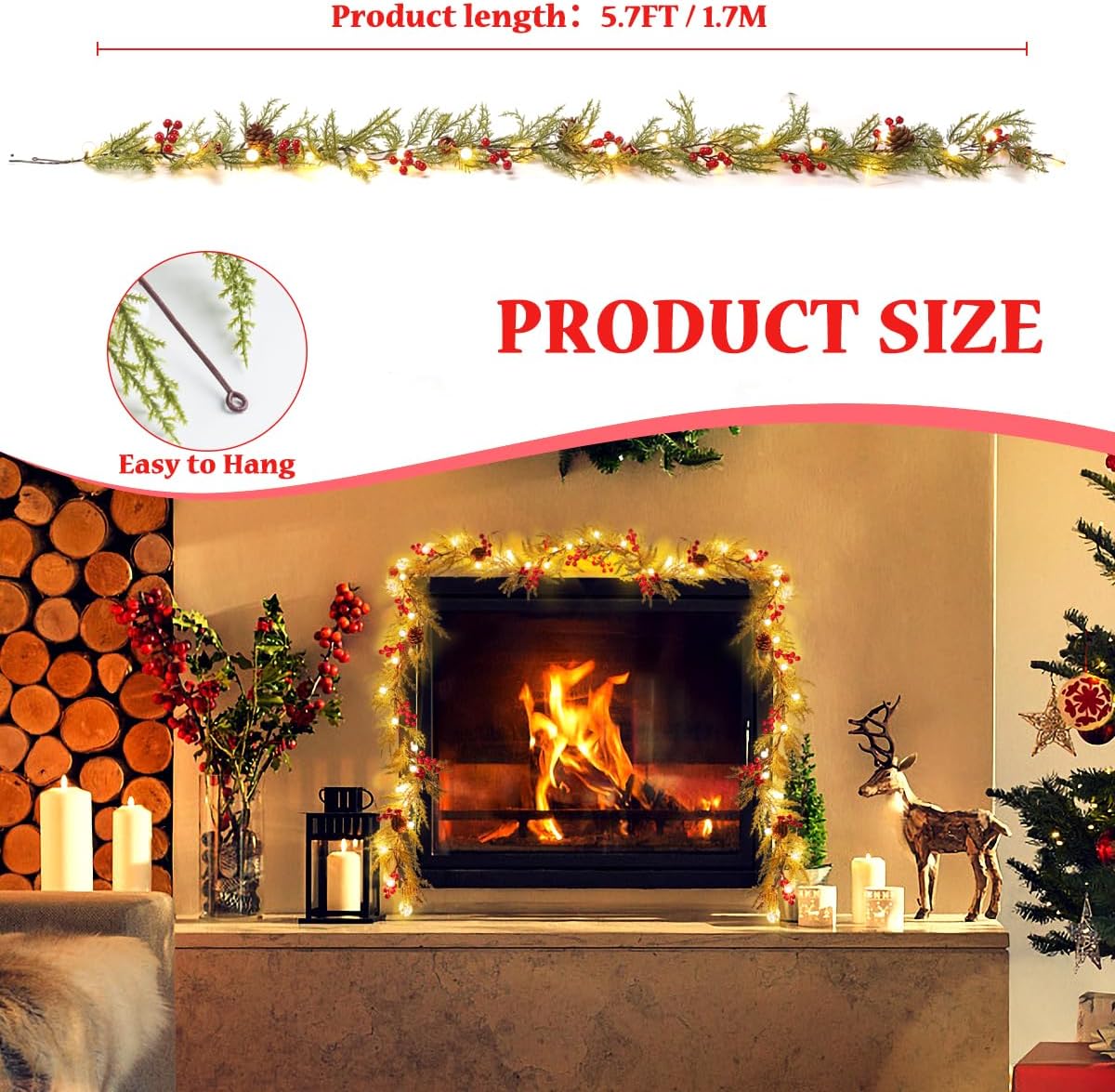 Thumbnail 4 de Quntis Guirlande de Noël lumineuse avec minuterie – 175 cm, 20 boules LED