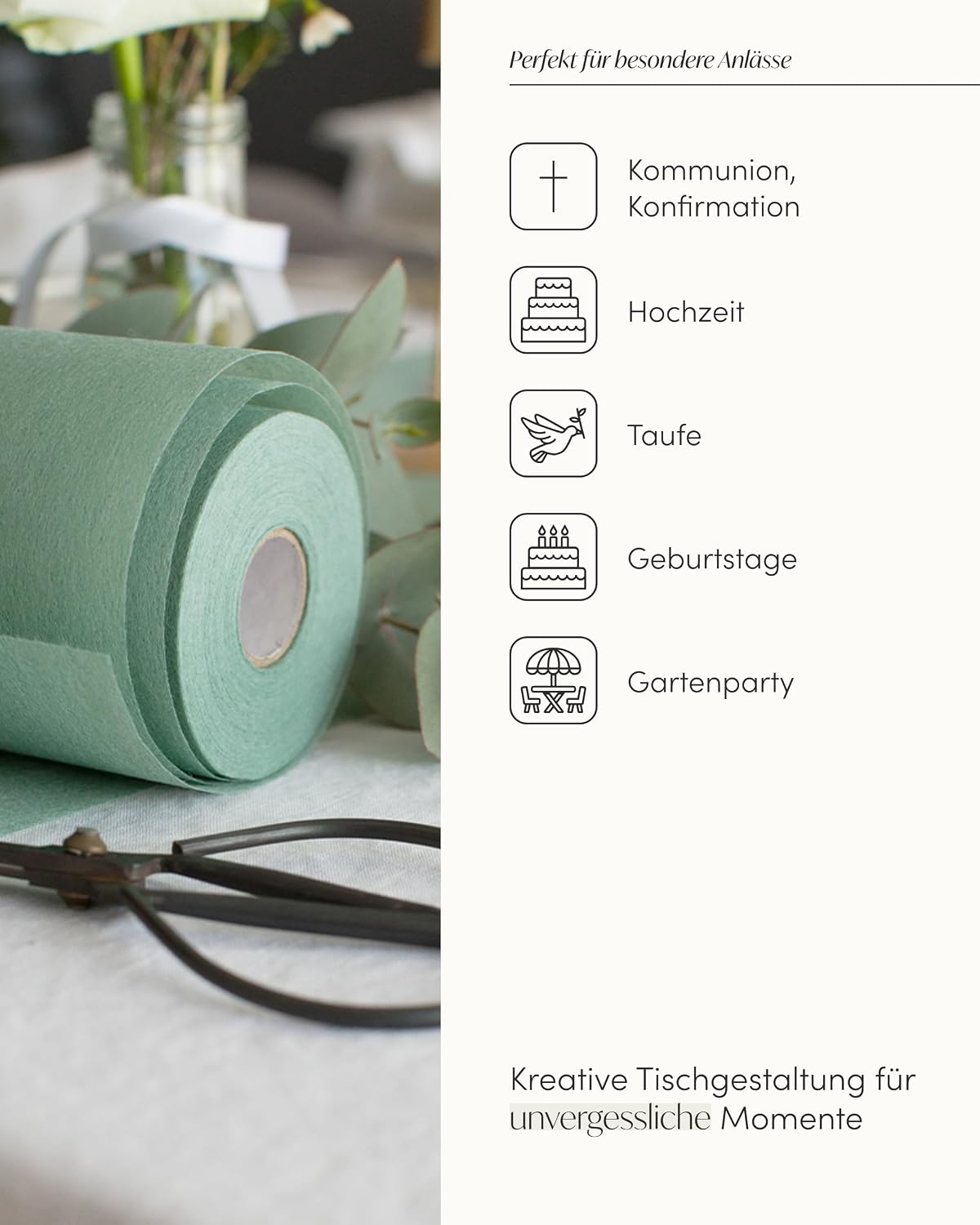 Detalle de 100%Mosel Vlies Tischläufer 30 cm x 25 m 🧾