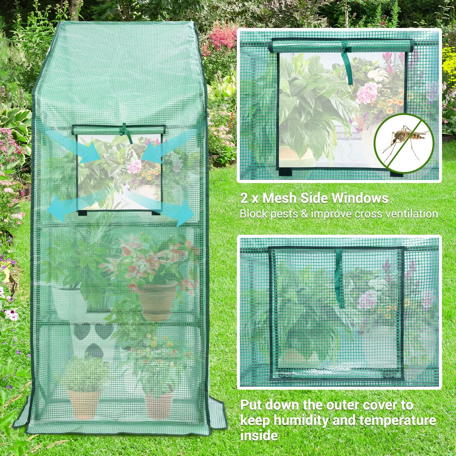 Detalle 2 de Ohuhu GGH-02 Walk-In Greenhouse, 4 Shelves, Mesh Windows, PE Cover