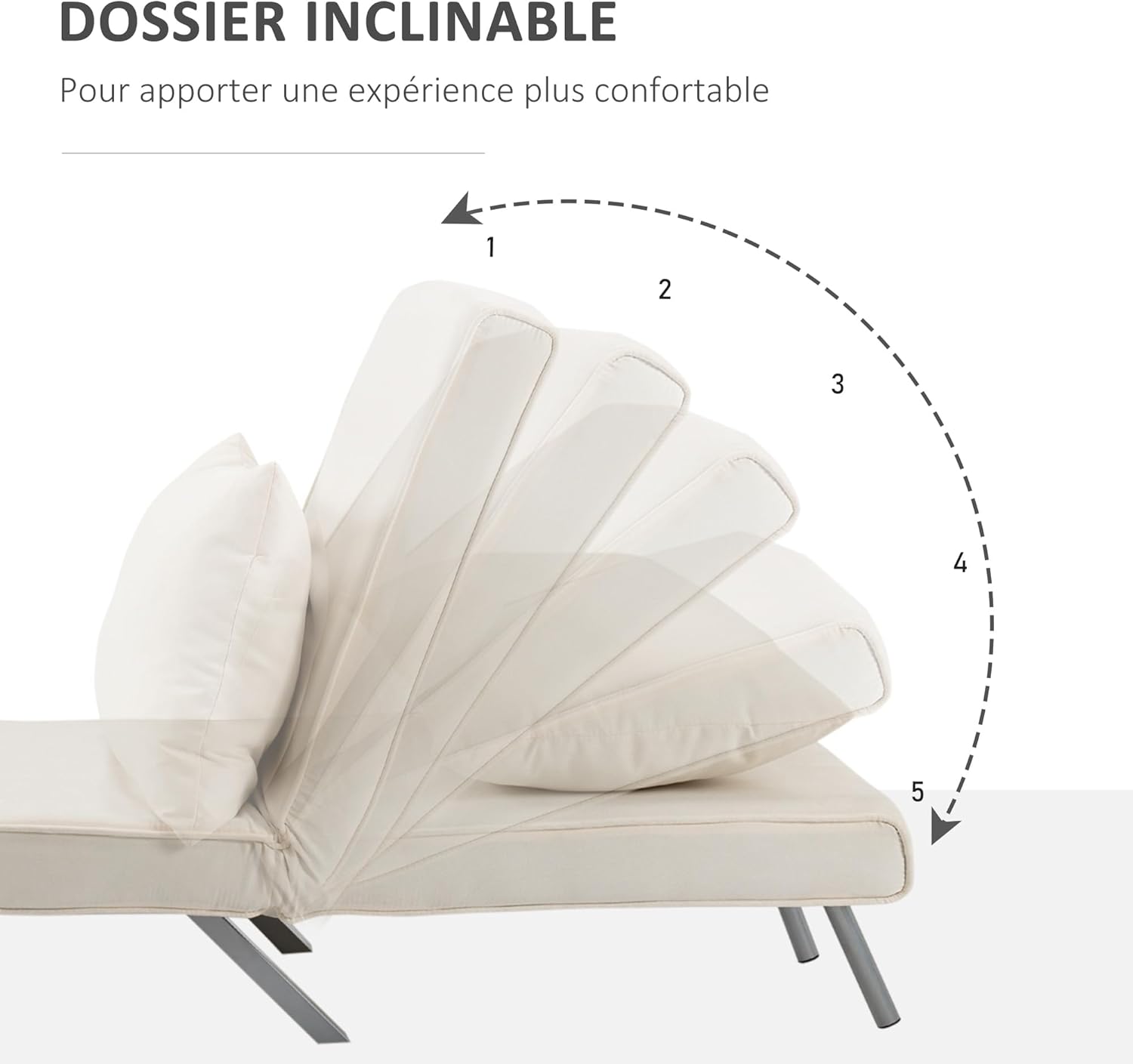 Thumbnail 3 de HOMCOM Fauteuil chauffeuse canapé-lit 1 place – Grand Confort, coussin et accoudoirs métal, revêtement suède blanc