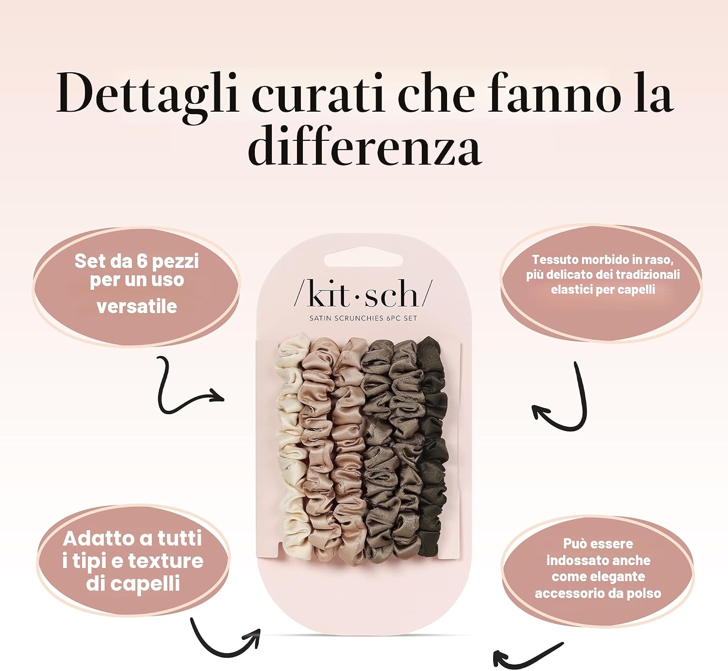 Detalle de Kitsch elastici per capelli in raso ultra-piccoli donna – più morbidi degli elastici in seta, eucalipto (6 pezzi)