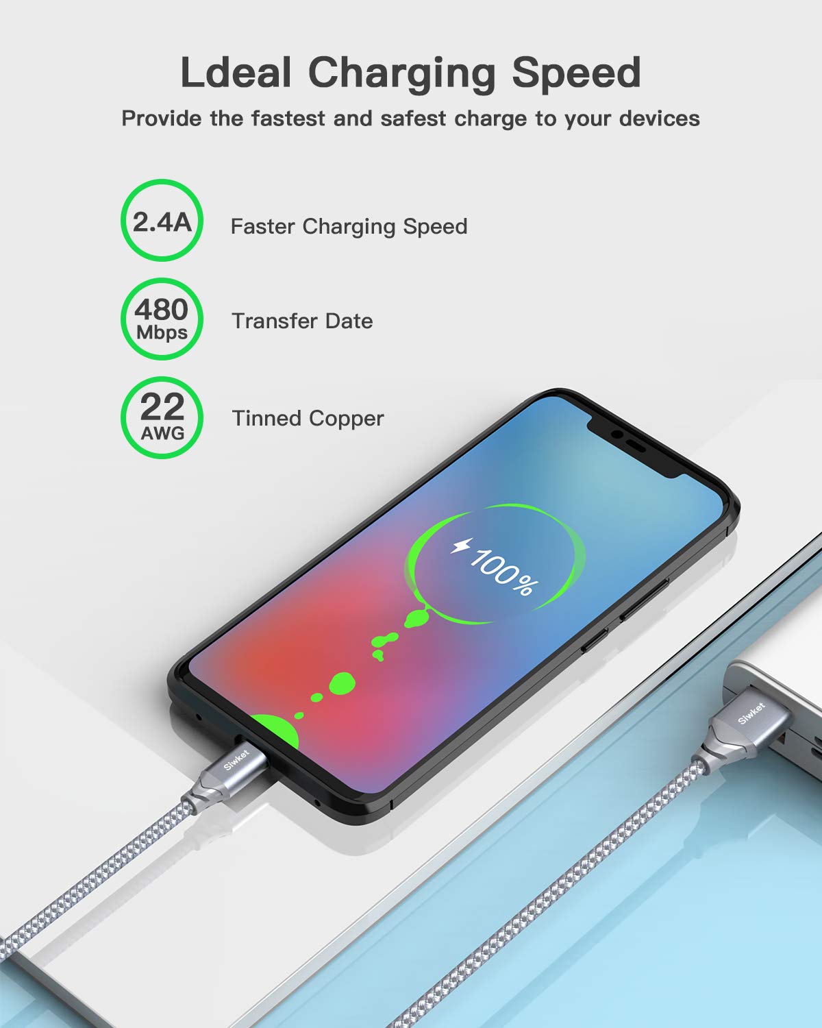 Thumbnail 5 de Siwket Micro USB Cable 2Pack 3M Braided USB A to Micro Charge Cable – durable 10ft USB charging and data sync