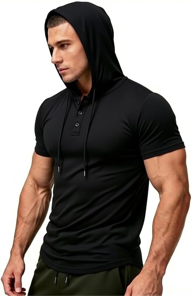 Thumbnail 2 de BSBUY kortärmad träningströja med huva i stretchig polyester