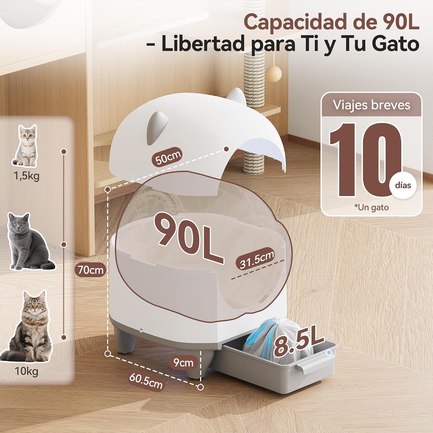 Thumbnail 2 de Devoko arenero autolimpiable Gatos 90L