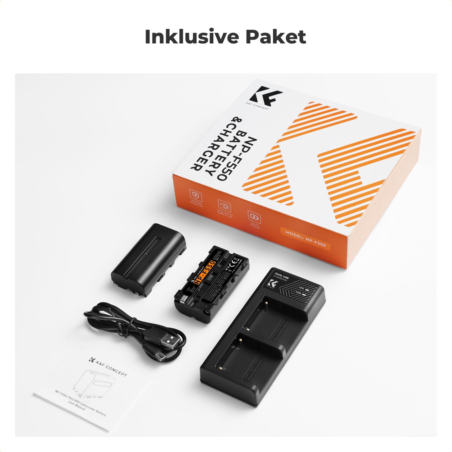 Thumbnail 6 de K&F CONCEPT NP-F550 2er-Pack (2600mAh) + Dual-LED-Ladegerät-Kit für Sony NP-F550/F570