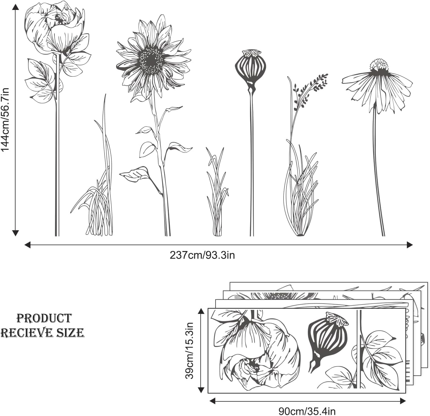 Thumbnail 3 de Supzone XXL Garden Flowers Wall Stickers: Black Sunflowers & Wildflowers for Modern Floral Accent