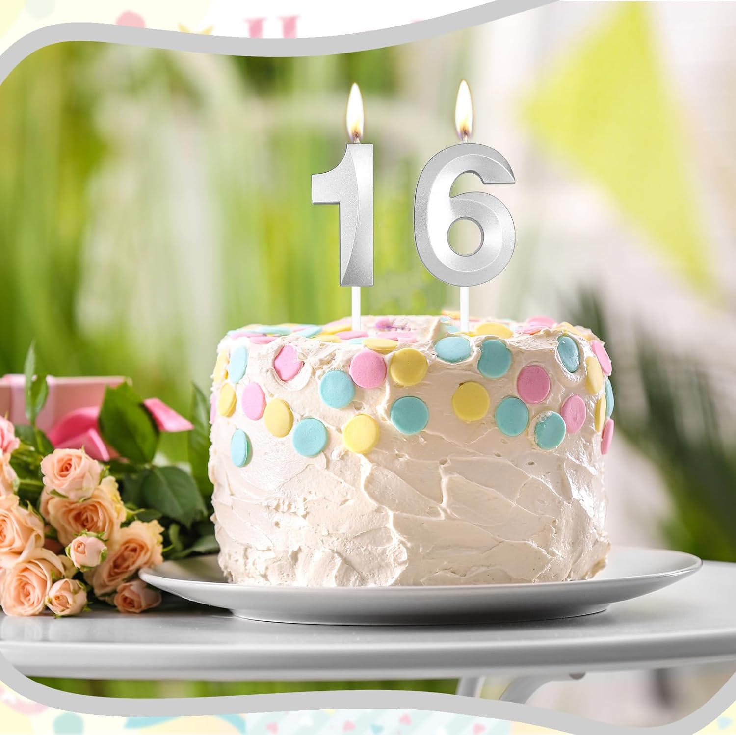Detalle de Yiran 3D Birthday Candles, Silvery Number 27th – 2-Piece 3D Topper Candle for Cakes
