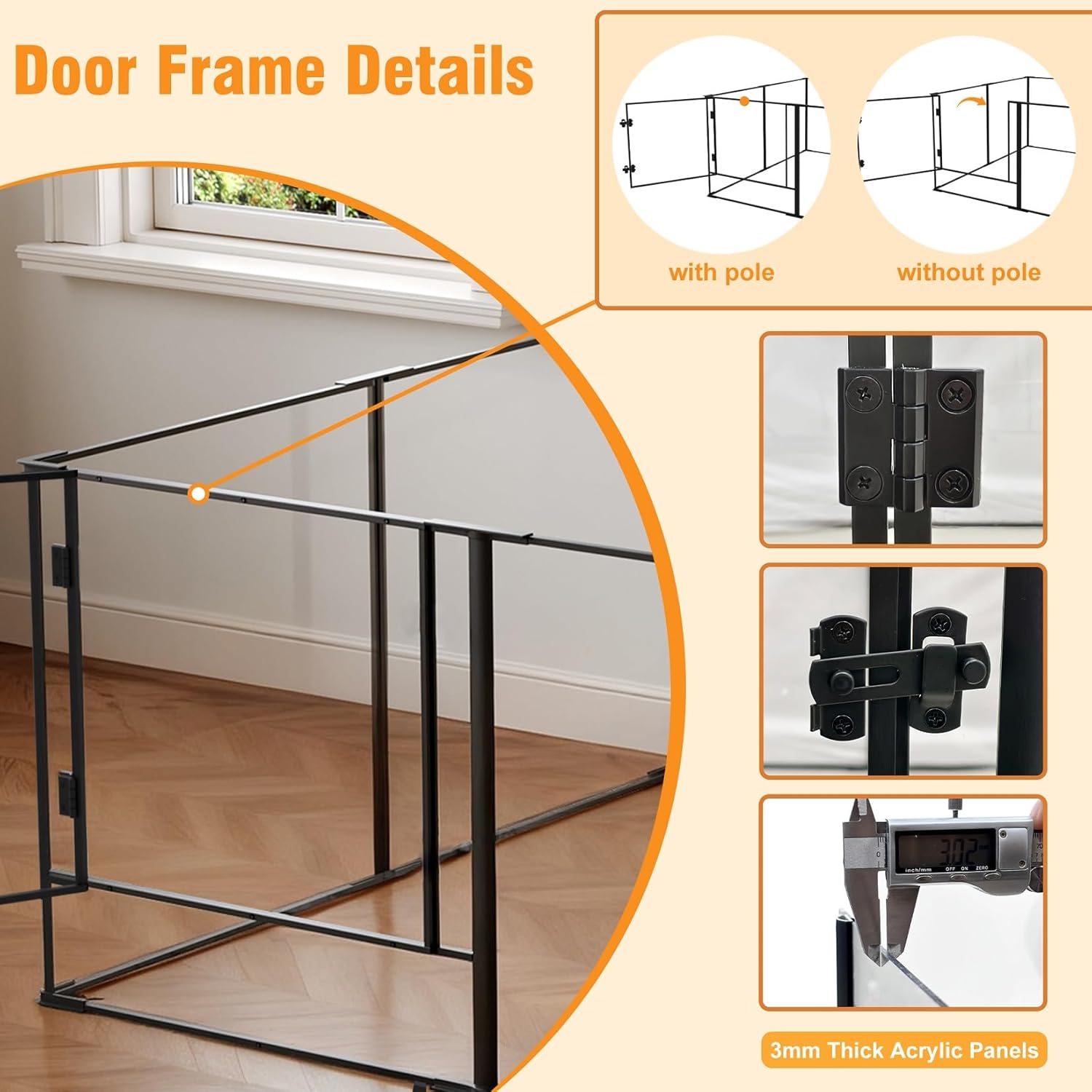 Detalle de BingoPaw Acrylic Litter Box XL Dog Fence: 8-Piece Puppy Run, 123 x 123 x 77 cm