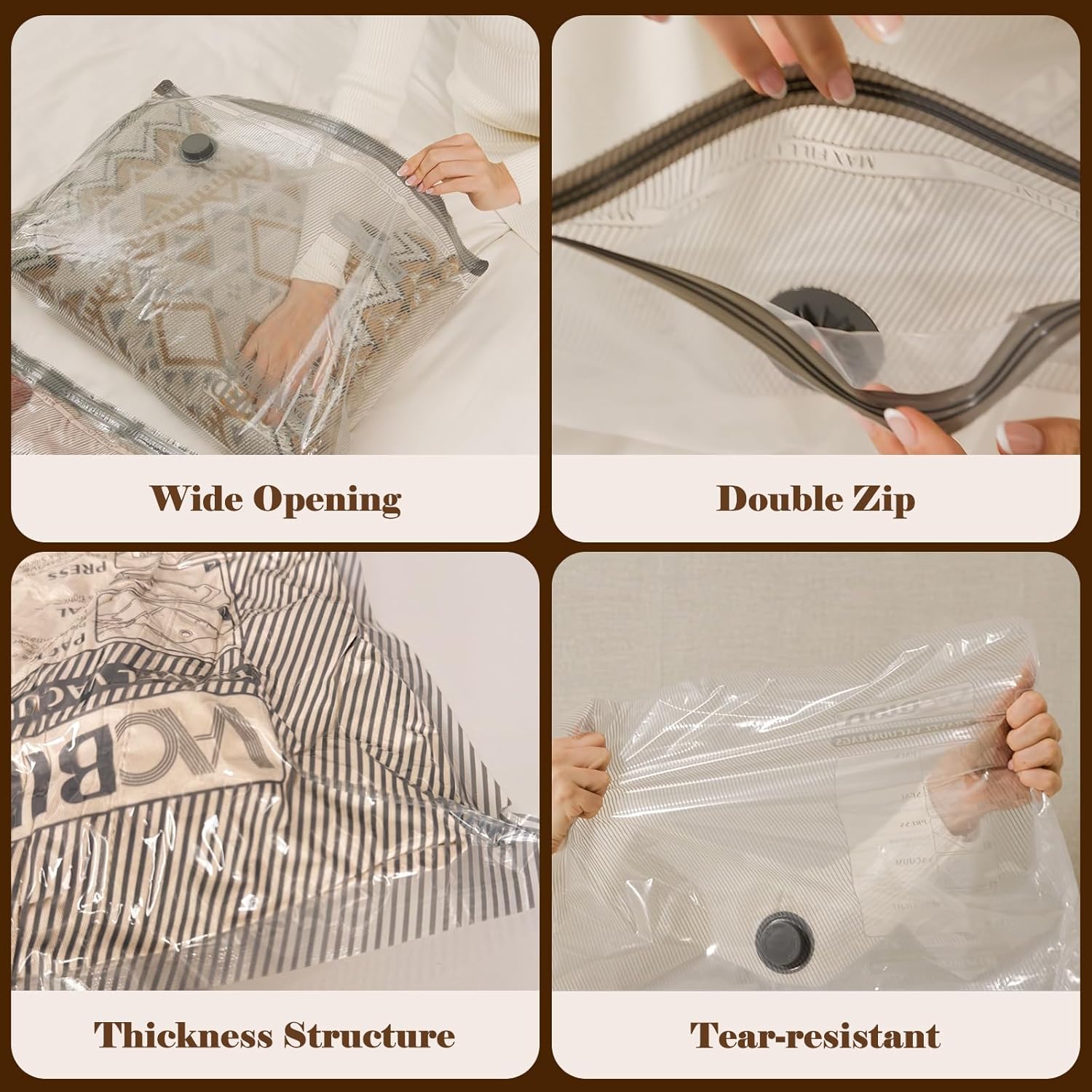 Thumbnail 5 de Vacbird Sacchetti Sottovuoto Vestiti con Pompa Senza Fili – 9 Pezzi (3x40x50, 3x40x60, 3x50x60) per Viaggio