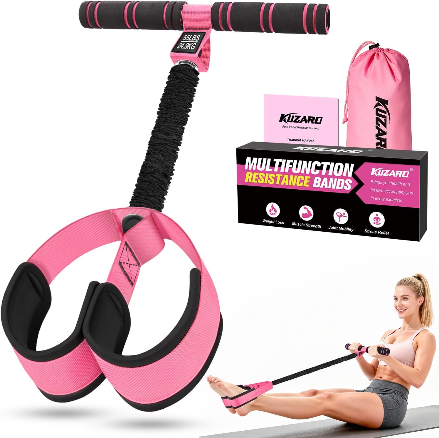 Detalle de Upgraded Pedal Resistance Band with Handles – All-in-One Home Workout Kit