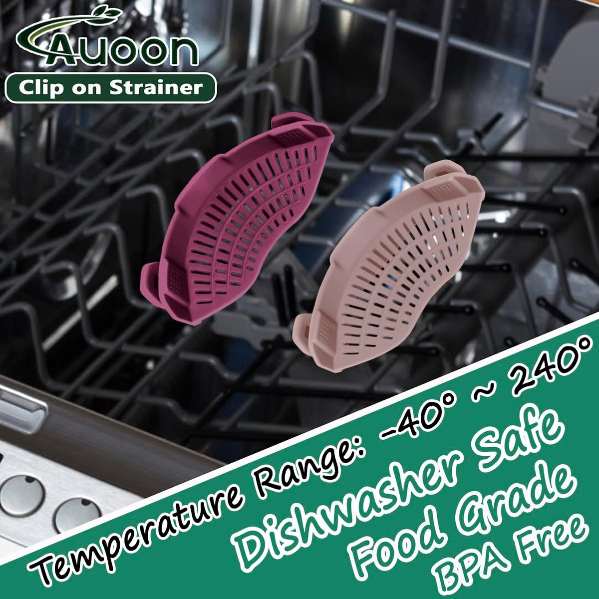 Detalle de AUOON Silicone Clip Strainer 🥣