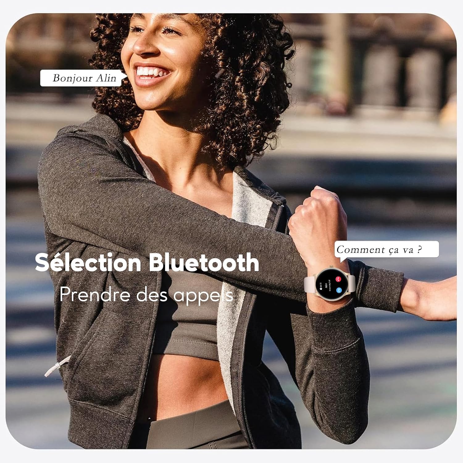 Detalle de AcclaFit Montre connectée ronde 1,38" avec appel Bluetooth et suivi santé (IP68) – pour femme & homme
