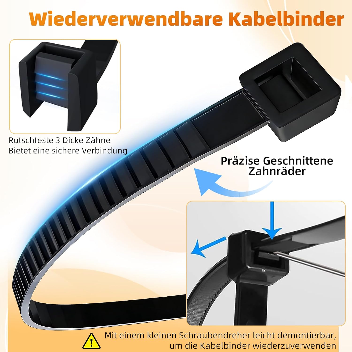Thumbnail 3 de Kabelbinder Lang Schwarz Wiederverschließbar 500 mm x 4,8 mm – 100 Stück, UV-beständig, 22 kg Zugfestigkeit