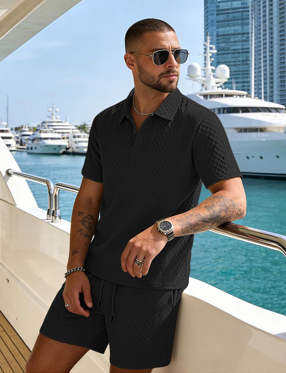 Thumbnail 3 de LINENNMAIN Men's 2-Piece Polo Shirt and Shorts Set: Casual Summer Tracksuit