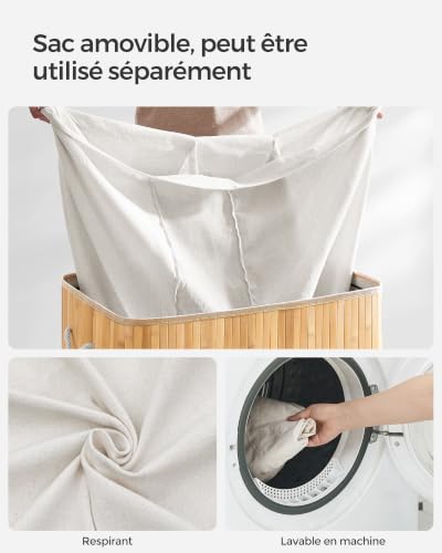 Thumbnail 6 de SONGMICS Panier à Linge 150 L avec Couvercle et Bambou – Organisation pratique et naturelle