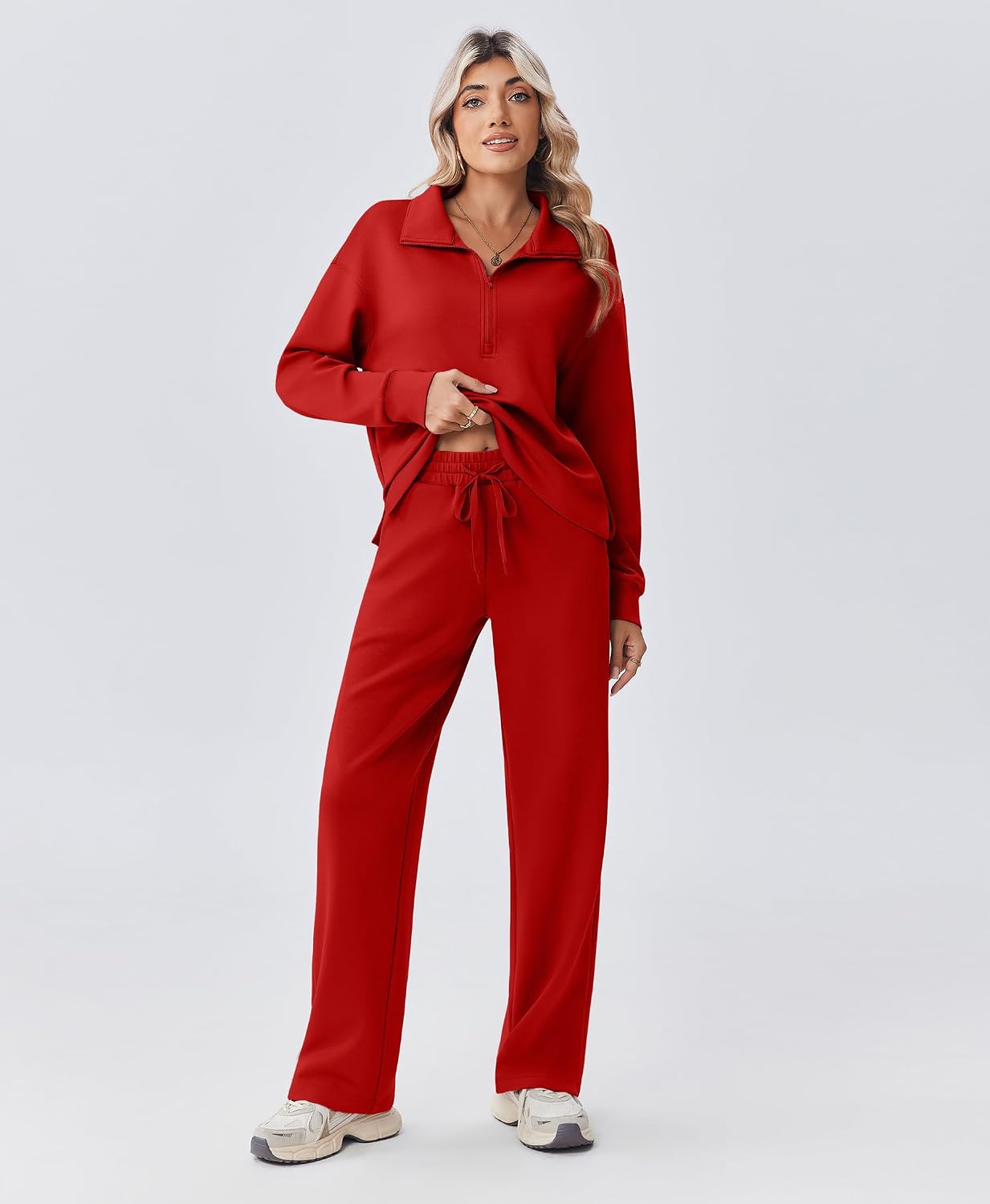 Detalle de PINSPARK Women's Half-Zip Two-Piece Tracksuit with Straight-Leg Pants