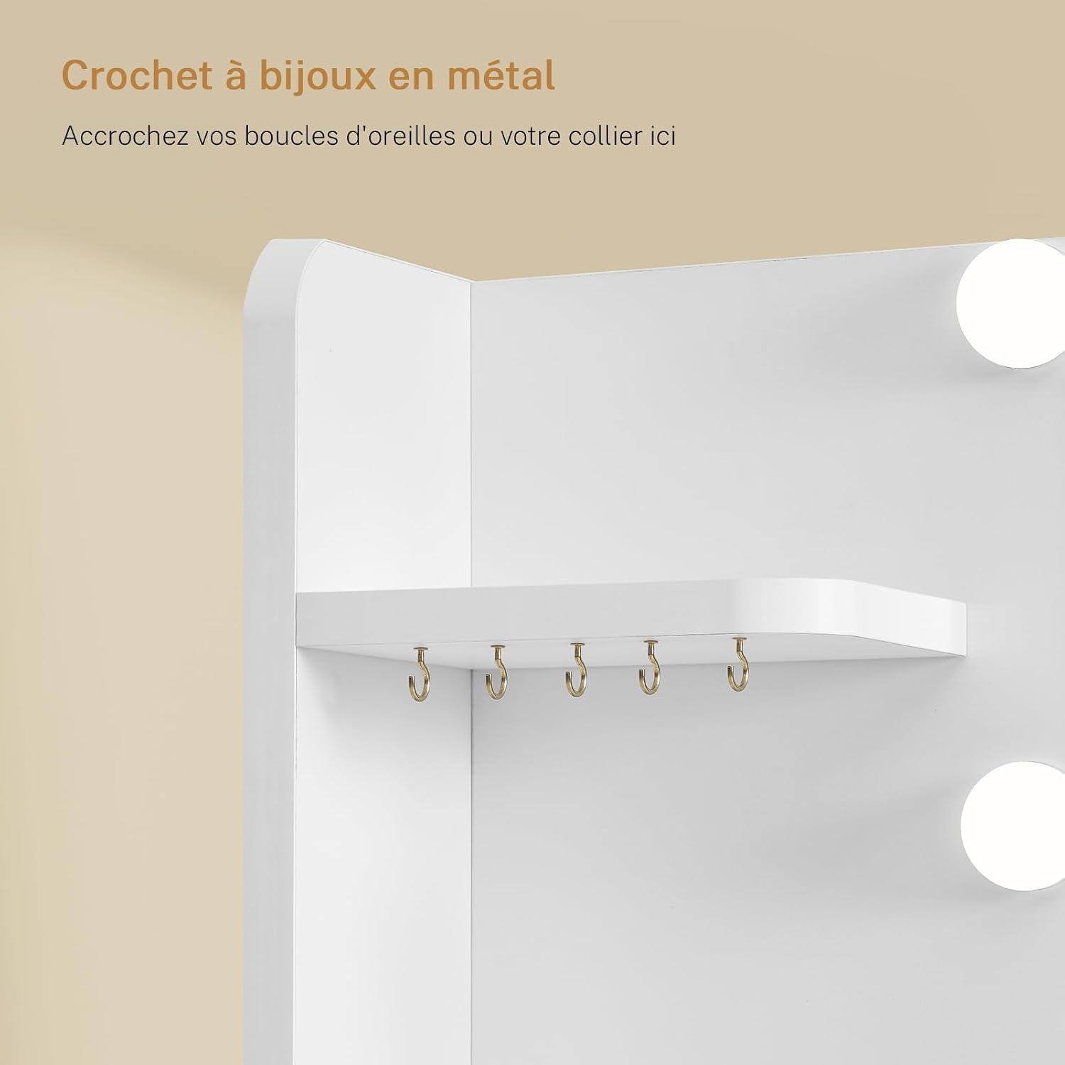 Detalle 2 de TEENFON ENSTA023WDN-ZF kaptafel met LED-spiegel, 3 lichtkleuren en opbergruimte