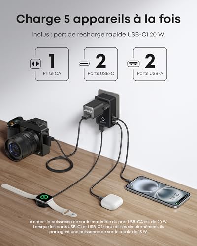 Thumbnail 2 de Anker Nano Adaptateur Prise Universelle 5-en-1, parfait pour les voyages