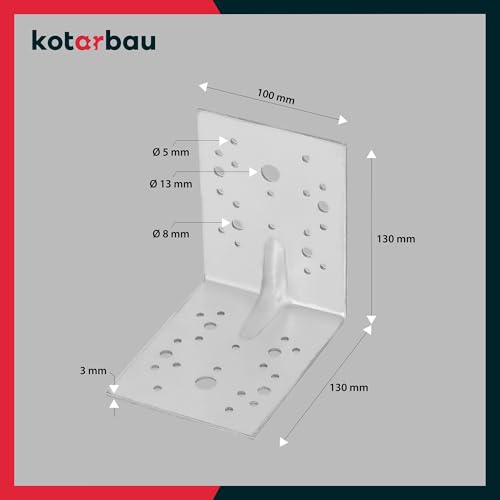 Detalle de KOTARBAU® 25 Pezzi Staffa Angolare in Acciaio Zincato 130x130x100 mm – Argento