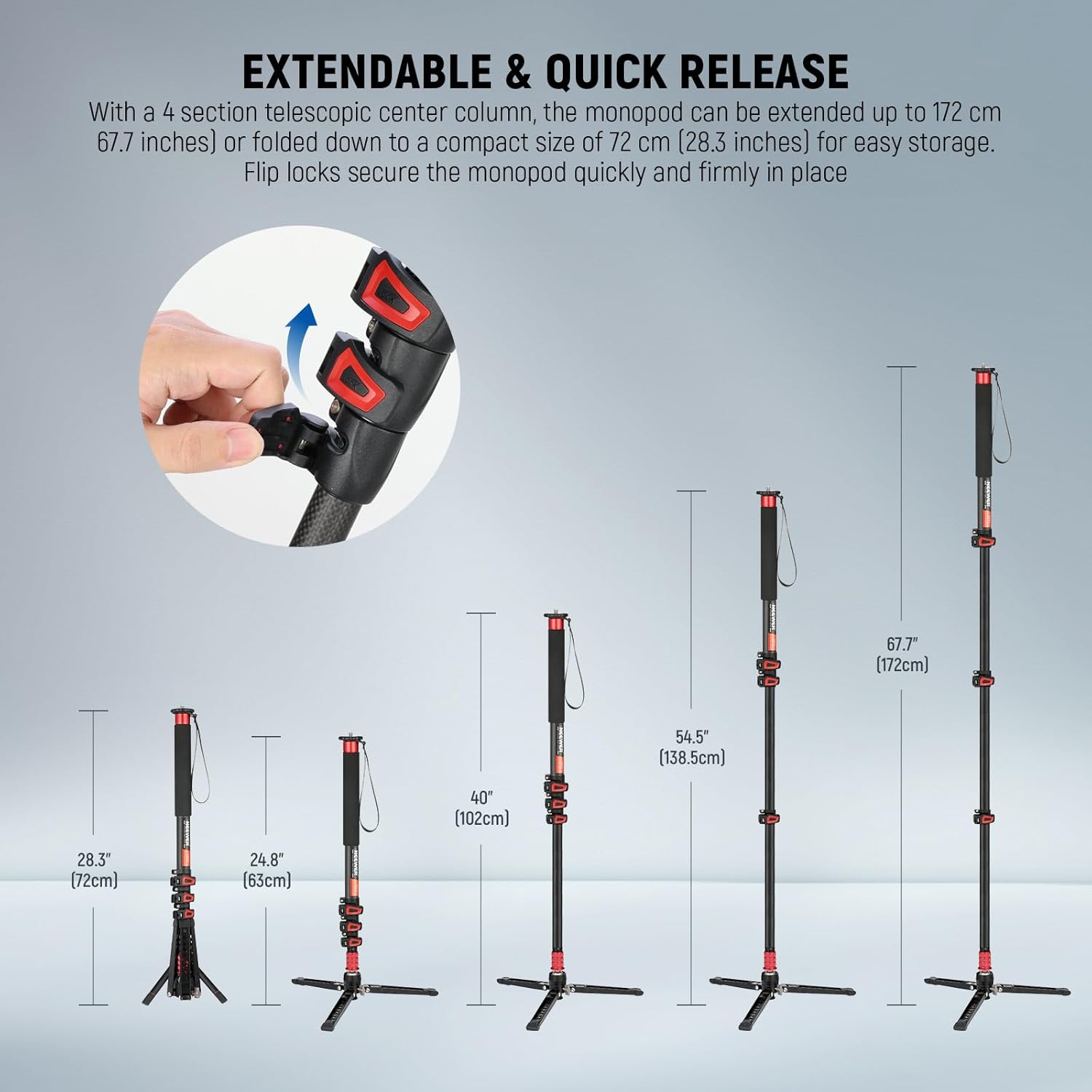 Detalle de NEEWER 67.7" Camera Monopod Stand (TP71) – Lightweight Carbon Fibre with Detachable Base