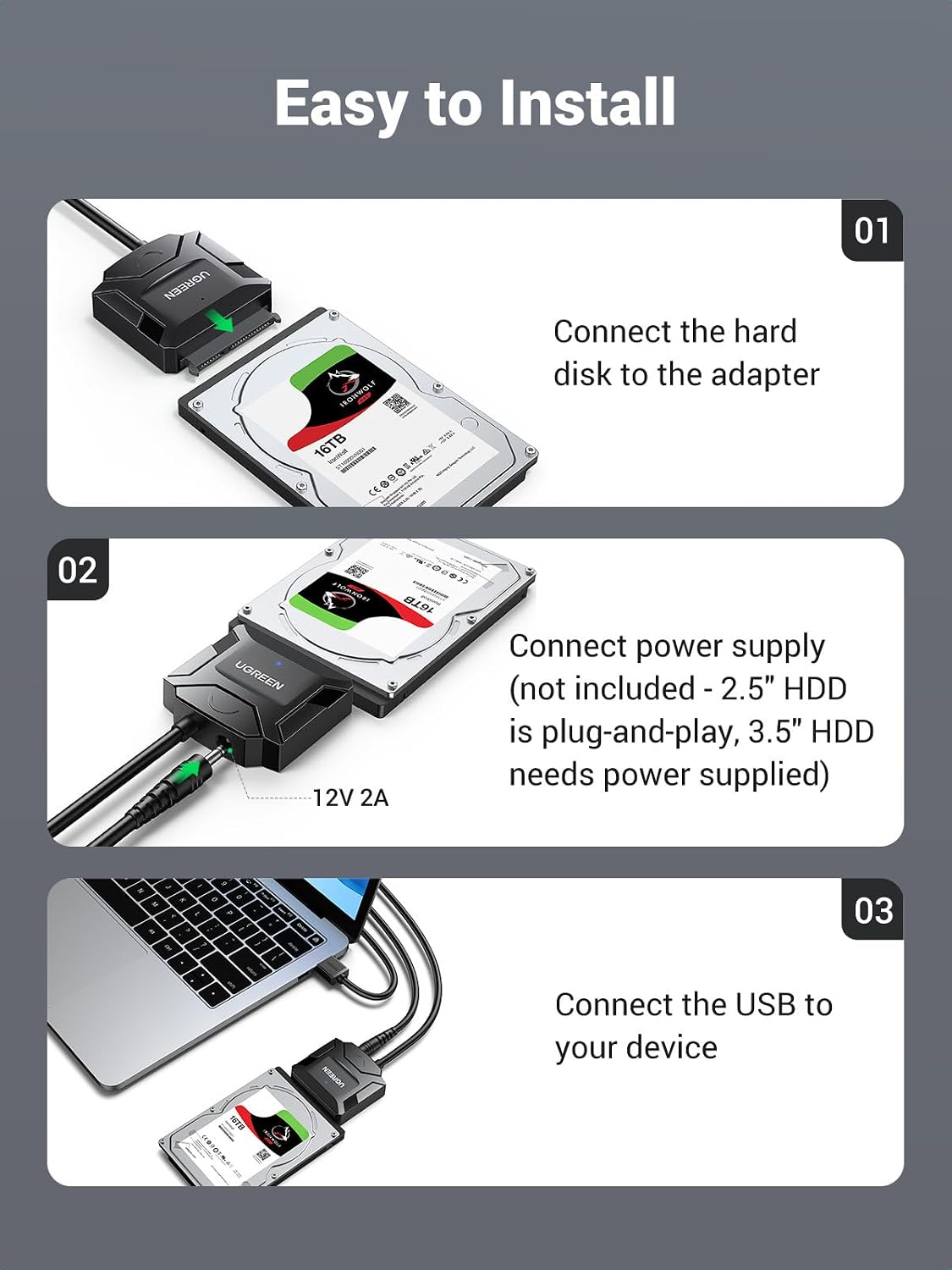 Thumbnail 5 de UGREEN SATA to USB adapter cable for 2.5-inch drives
