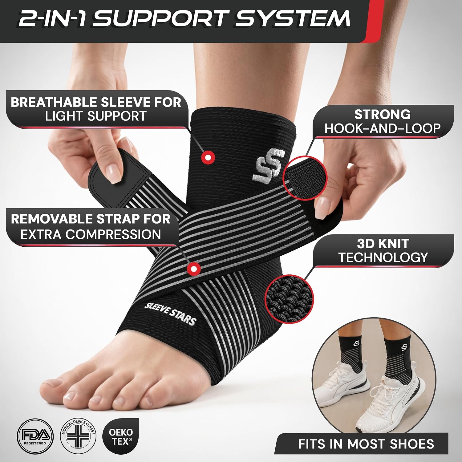 Detalle de Sleeve Stars Ankle Brace Compression Sleeve 10" 🦶