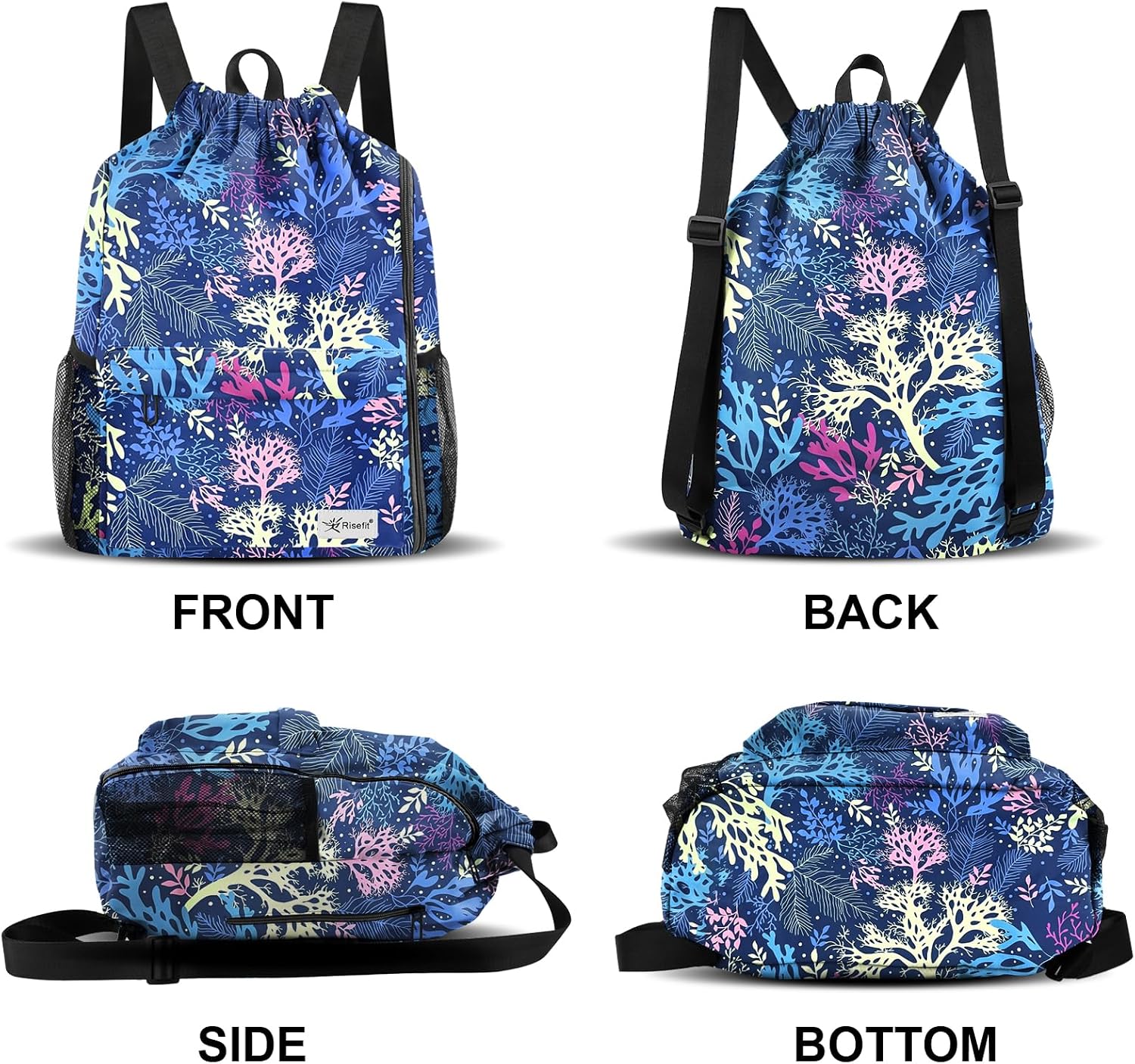 Detalle 2 de Risefit Waterproof Swimming Bags drawstring gym bag for adults with multiple pockets