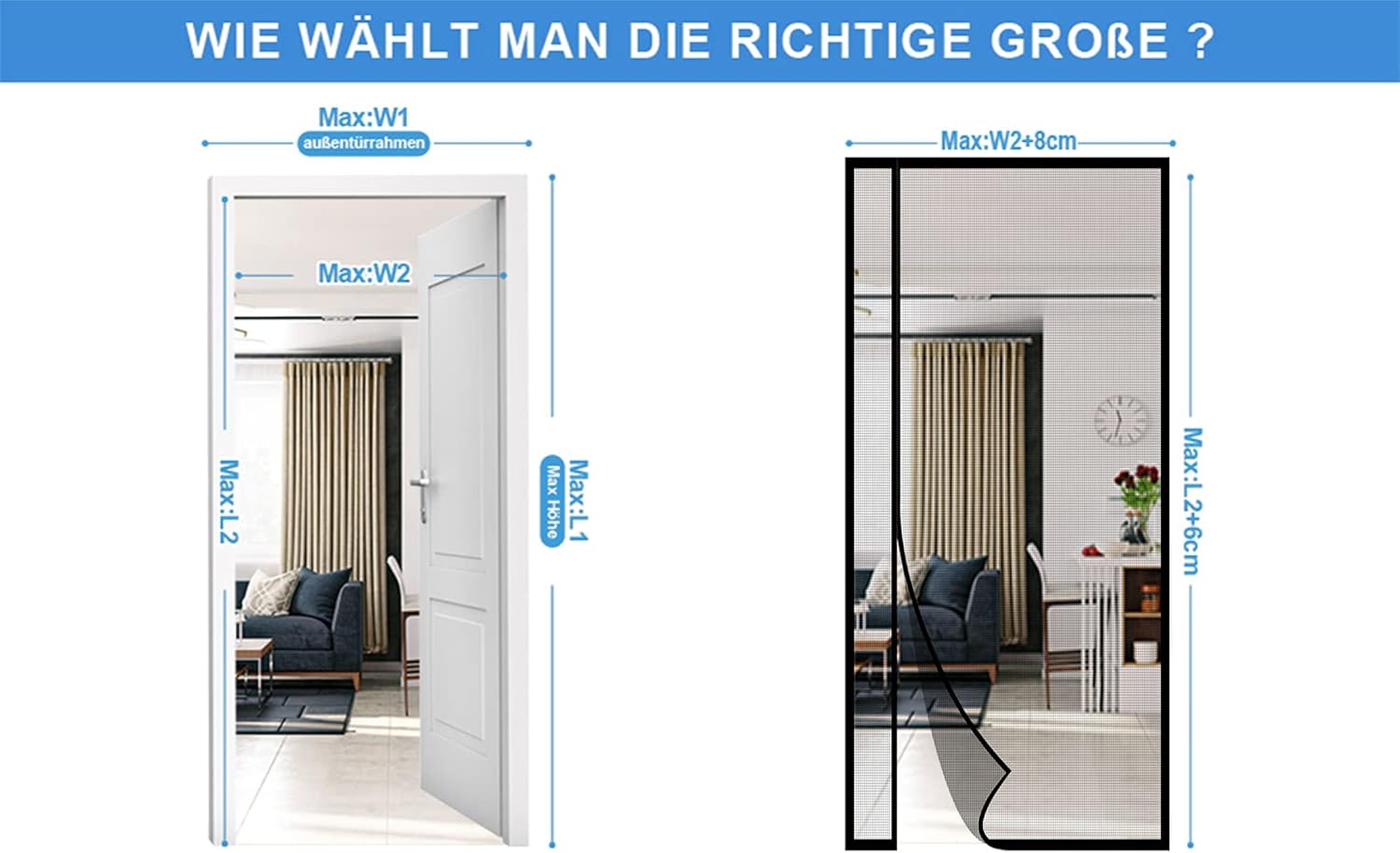 Thumbnail 6 de DIKER Side Opening Magnetic Screen Door for French Doors (120x200cm, Black) — fly & insect mesh with hands-free entry