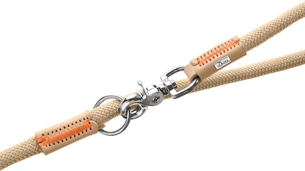 Detalle de HUNTER Verstellbare Hundeführleine Malia – beige/Natur, 200 cm verstellbar, Tau & Leder, Made in Germany