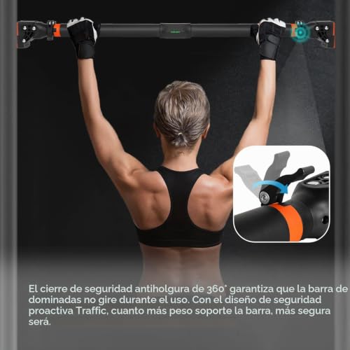Detalle 2 de Barra de Dominadas sin Tornillos AETKFO: ajuste 72–110 cm para Gimnasio en casa