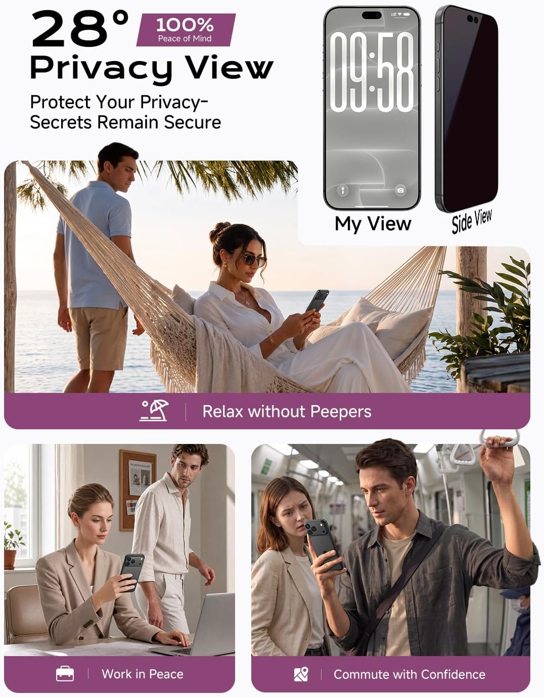 Thumbnail 3 de MAGIC JOHN iPhone 18 Pro Privacy AR Screen Protector, 2-Pack Tempered Glass