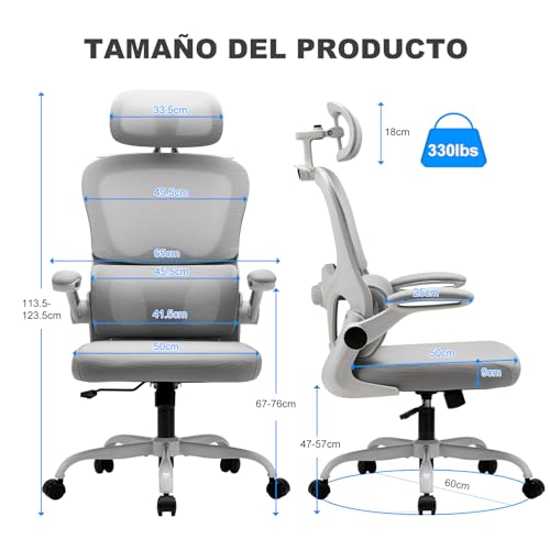Detalle 2 de Magic Life: Silla de Oficina Ergonómica con Respaldo de Malla y Soporte Lumbar Ajustable – Blanco