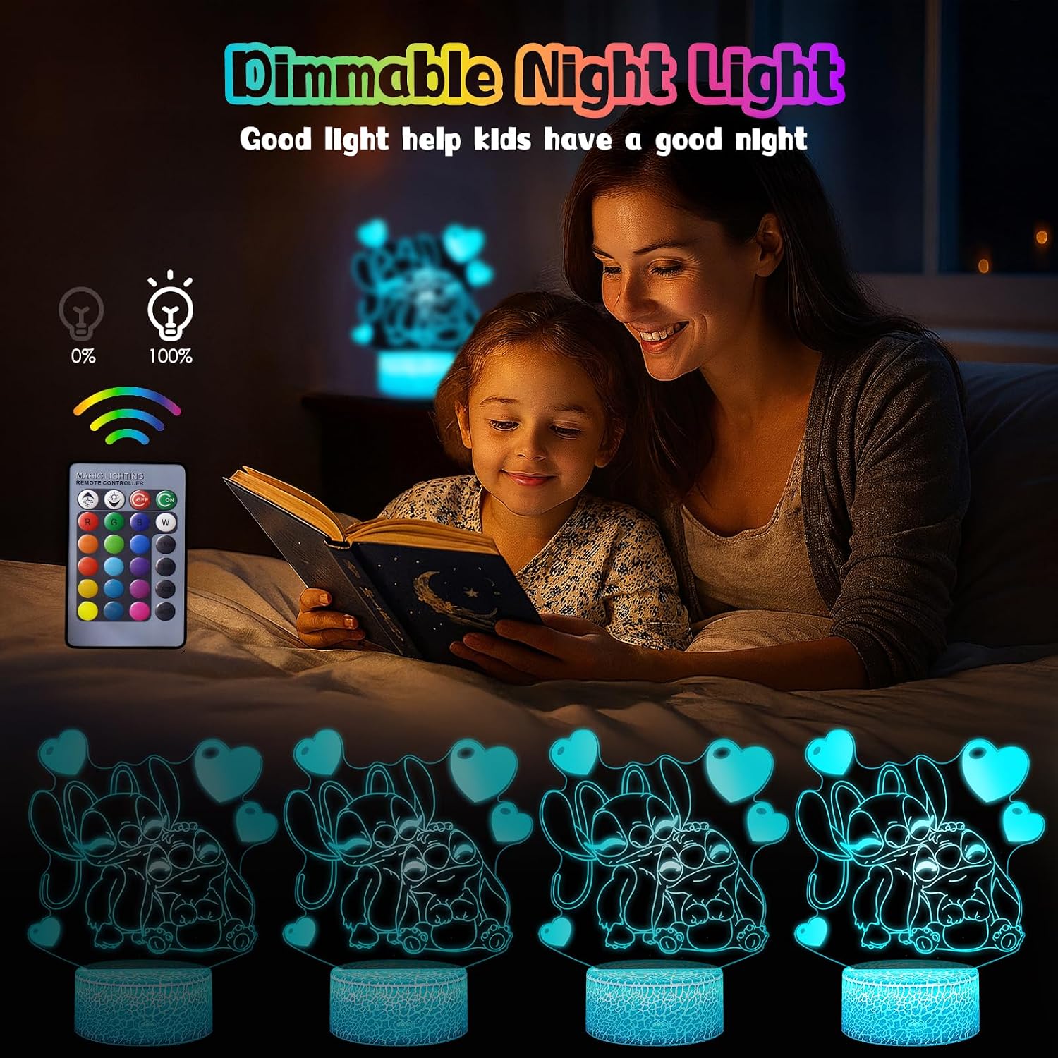 Detalle de Stitch Night Light 16‑Colour 3D