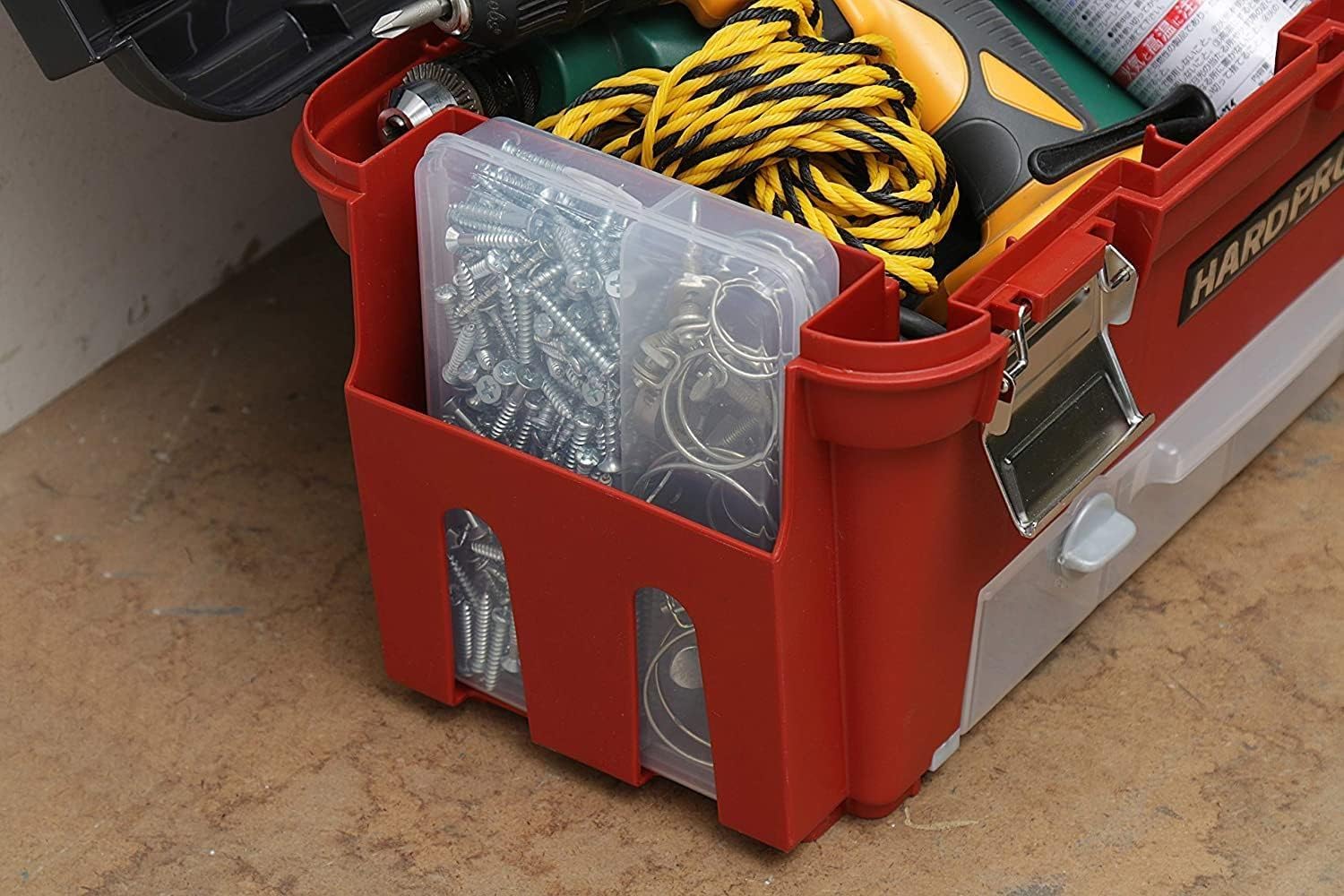 Detalle 2 de Iris Ohyama - Organizer fai da te HP-52, baule rosso impilabile con chiusura a vite