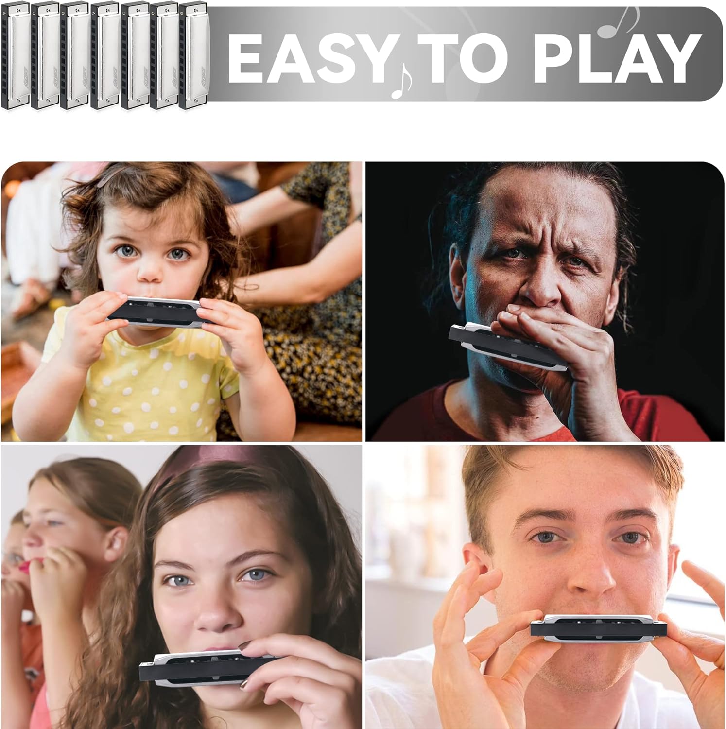 Thumbnail 4 de Easttop 7‑Harmonica Diatonic Set (A, Bb, C, D, E, F, G) – 10‑Hole Blues Harmonica Ensemble