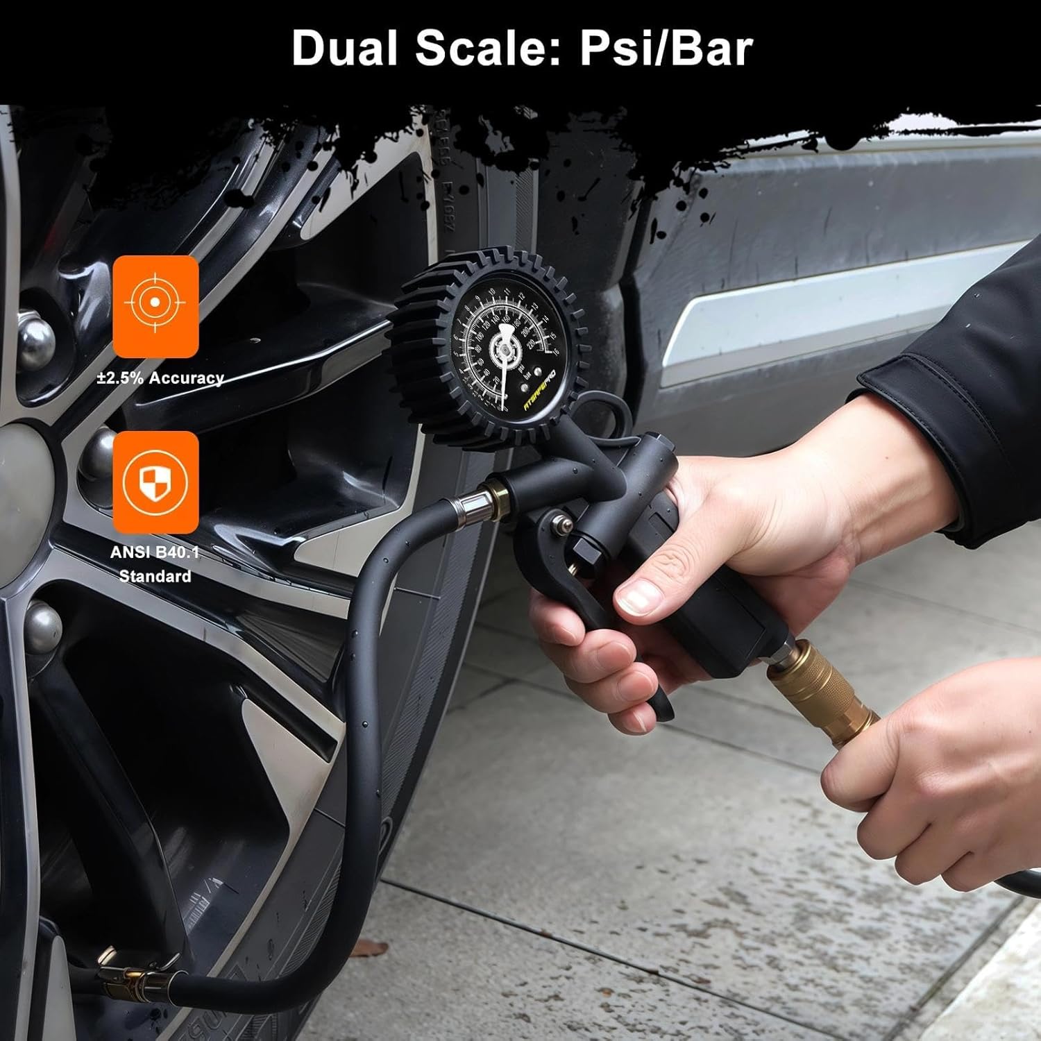 Thumbnail 2 de ATsafepro 3-in-1 Car Tyre Inflator Gauge with Pressure Gauge (up to 16 Bar / 220 PSI)