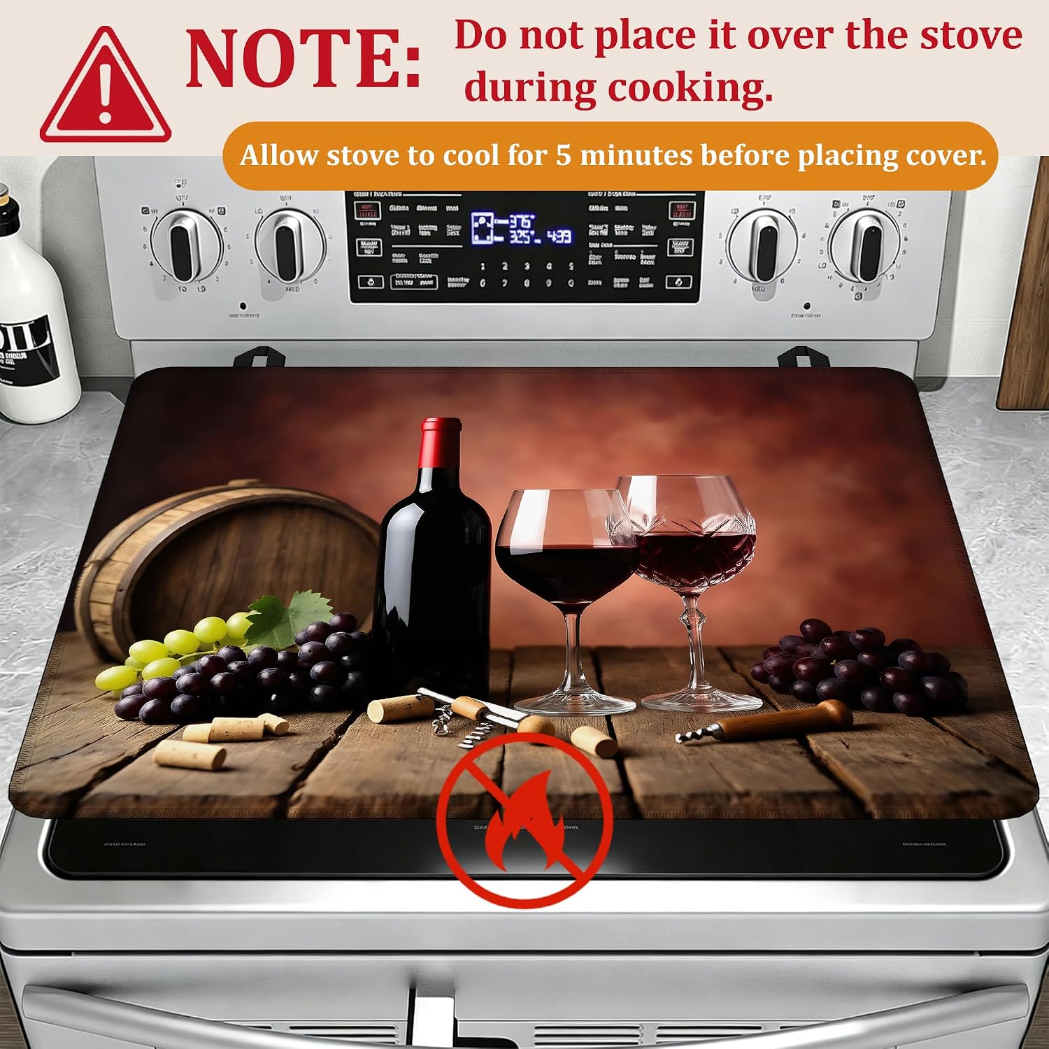 Detalle de YIKTI Farmhouse Grape Wine Stove Top Cover, 28 x 20 Inch Washable Mat