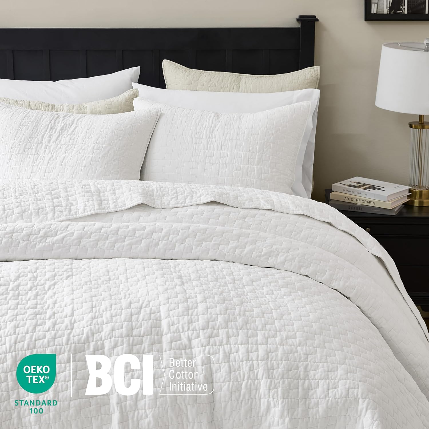 Thumbnail 2 de palassio White 100% Cotton Quilt Queen Bedding Set (3-Piece) with 2 Pillow Shams