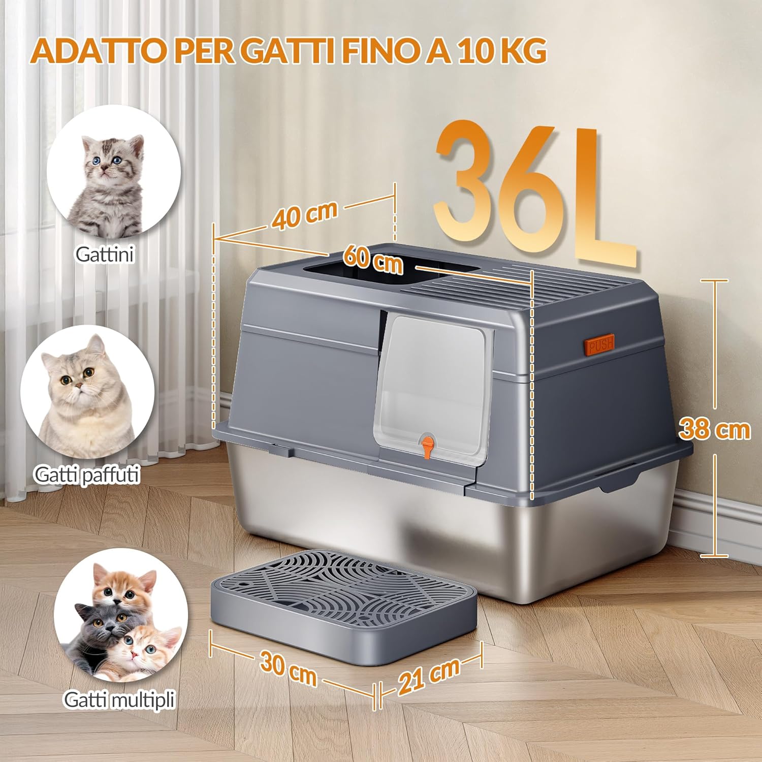 Thumbnail 4 de Fobyfurny Lettiera Acciaio XXL 60x40x38 cm