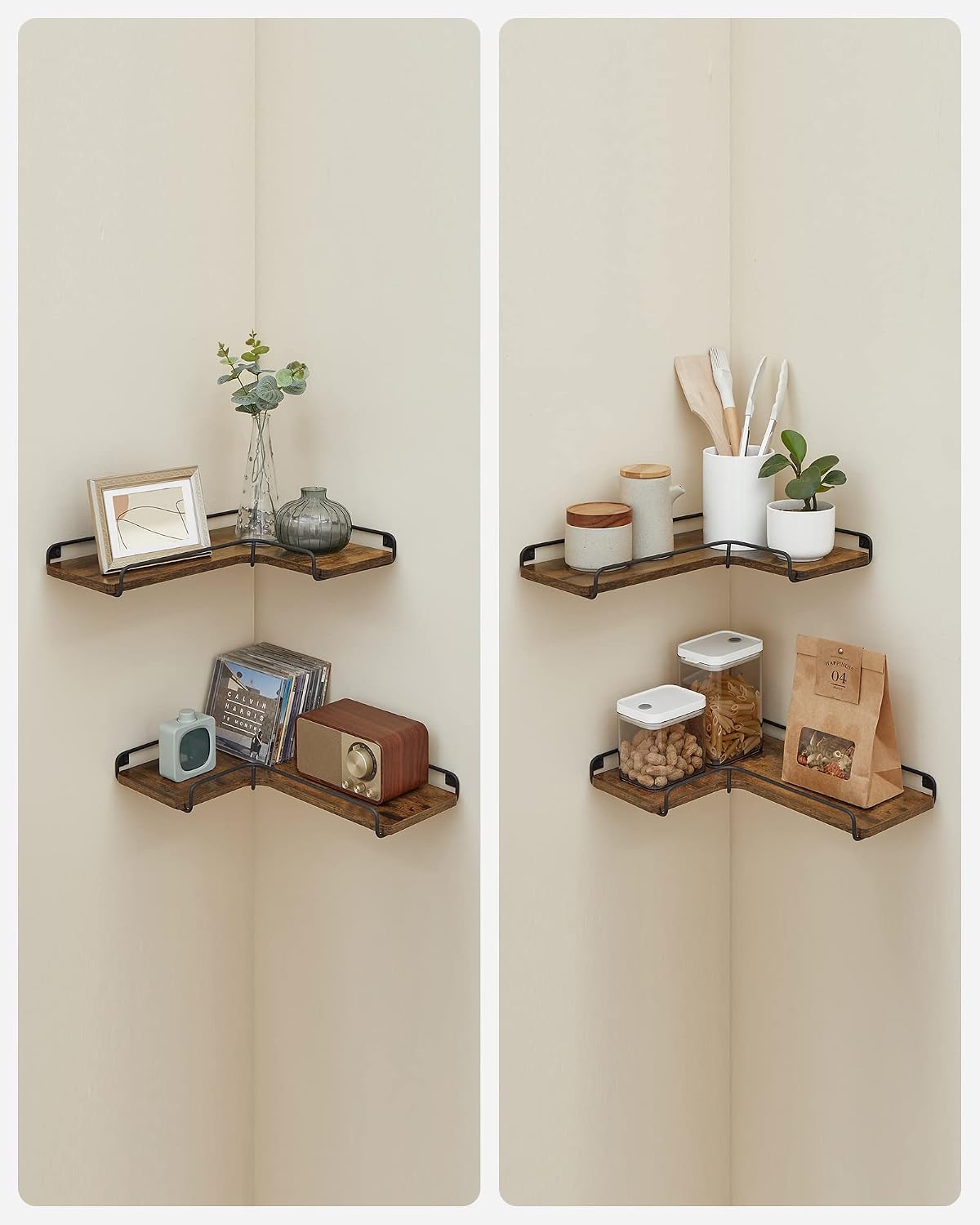 Thumbnail 6 de VASAGLE Colex Collection LLS831B01 Corner Shelves, Set of 2, Rustic Brown and Matte Black