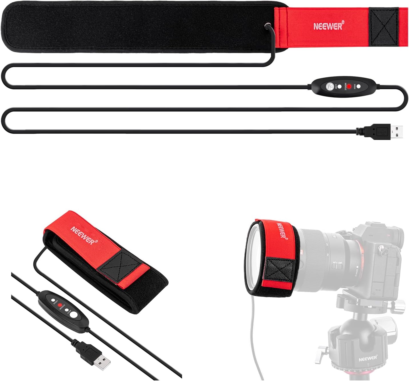 NEEWER HW-20B Chauffe-objectif USB 500 mm avec 3 réglages de température (anti-buée) pour photo et astro